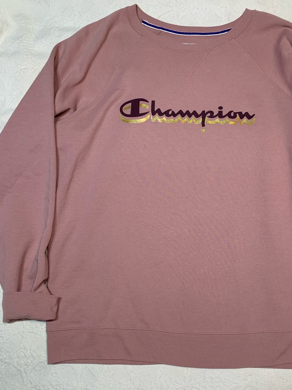 Champion Women’s Mauve Logo Crewneck Sweatshirt with Gold Accent